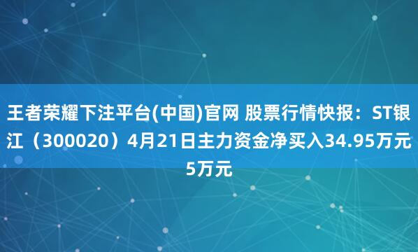 王者荣耀下注平台(中国)官网 股票行情快报：ST银江（300020）4月21日主力资金净买入34.95万元
