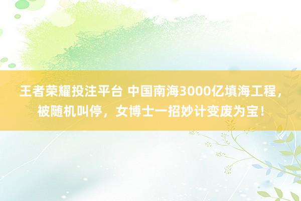 王者荣耀投注平台 中国南海3000亿填海工程，被随机叫停，女博士一招妙计变废为宝！