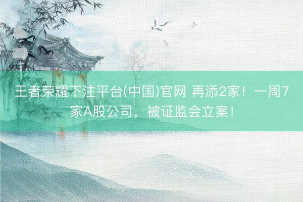 王者荣耀下注平台(中国)官网 再添2家！一周7家A股公司，被证监会立案！