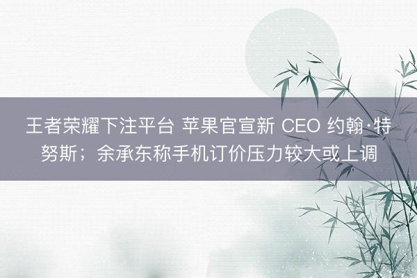 王者荣耀下注平台 苹果官宣新 CEO 约翰·特努斯；余承东称手机订价压力较大或上调
